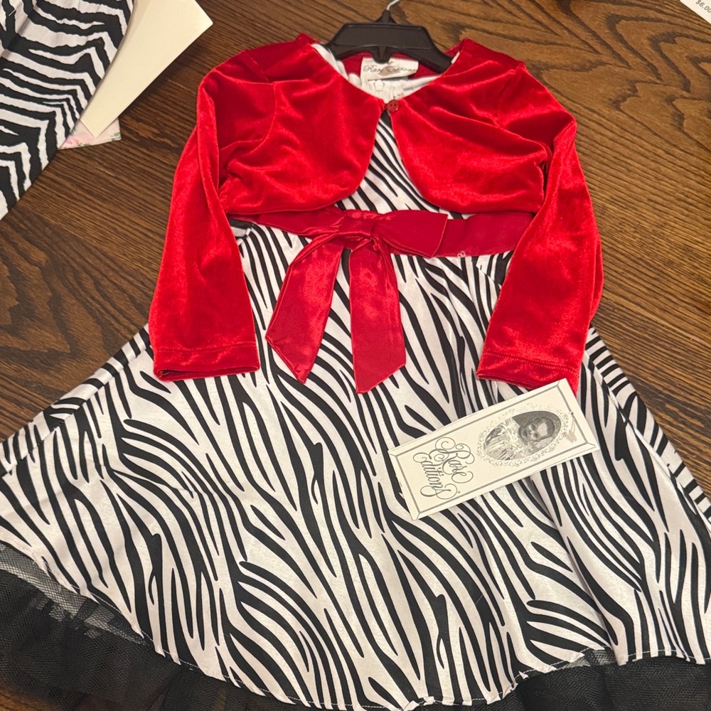 Rare Editions Red Velvet Bolero with Zebra Print Dress